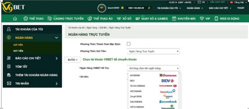 Chia sẻ cách nạp tiền V9BET và rút tiền siêu tốc chỉ mất 1 phút 2 Nạp Tiền V9Bet Thông Qua Ngân Hàng Điện Tử
